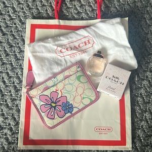 Coach card holder/keychain and Coach Floral Eau De Parfum mini gift set. New!